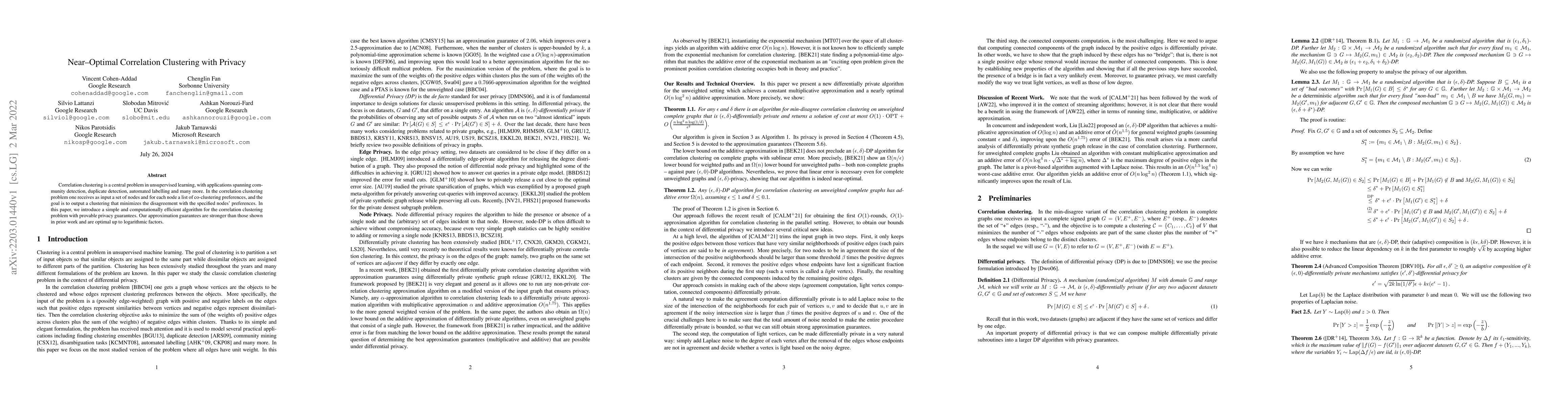 Thumbnail for Near-Optimal Correlation Clustering with Privacy