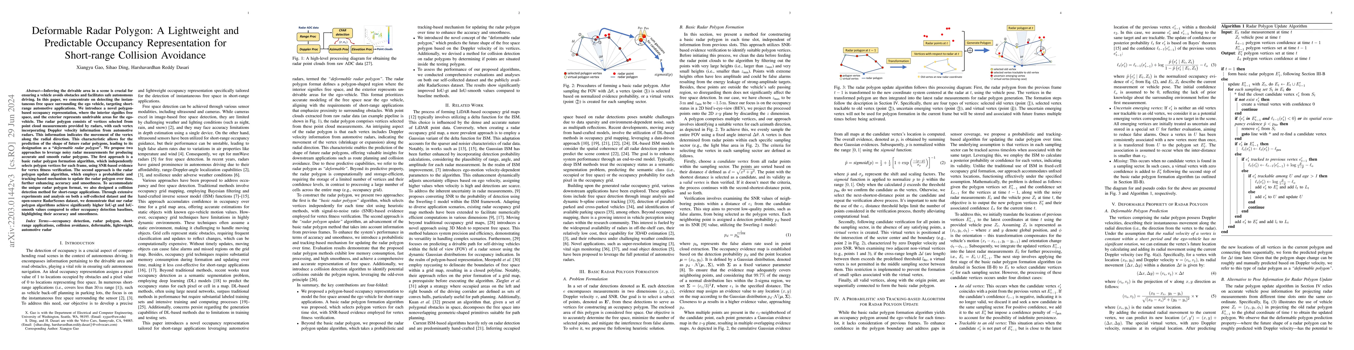 Thumbnail for Deformable Radar Polygon: A Lightweight and Predictable Occupancy
  Representation for Short-range Collision Avoidance