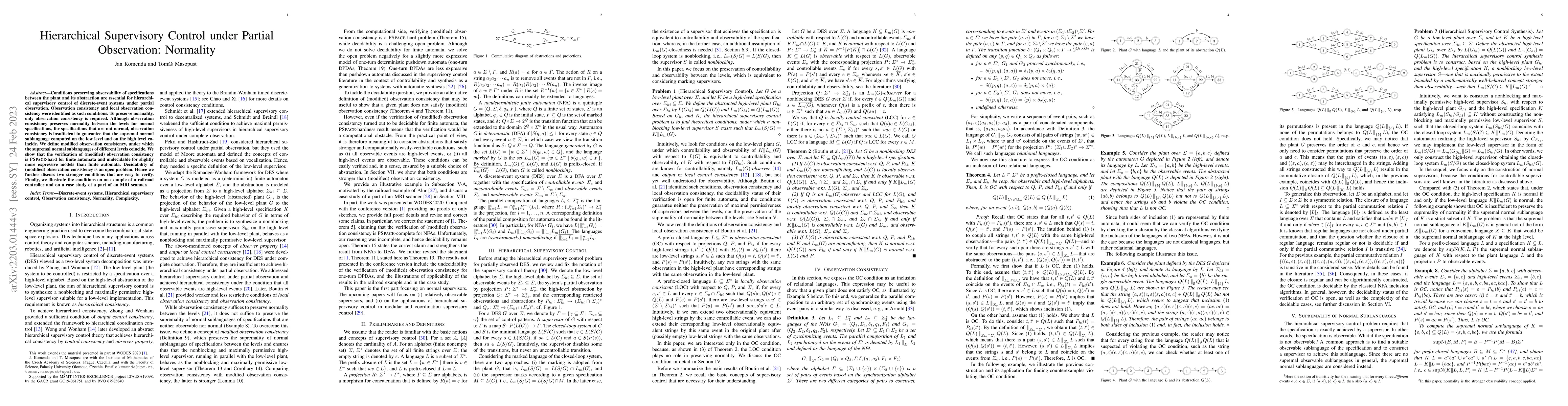 Thumbnail for Hierarchical Supervisory Control under Partial Observation: Normality