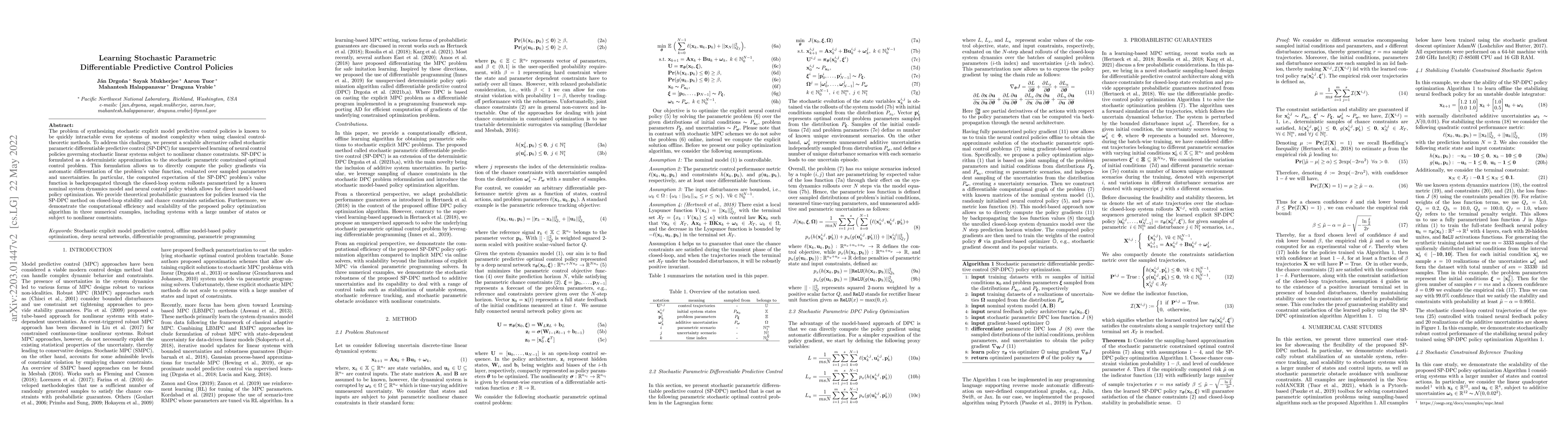 Thumbnail for Learning Stochastic Parametric Differentiable Predictive Control
  Policies