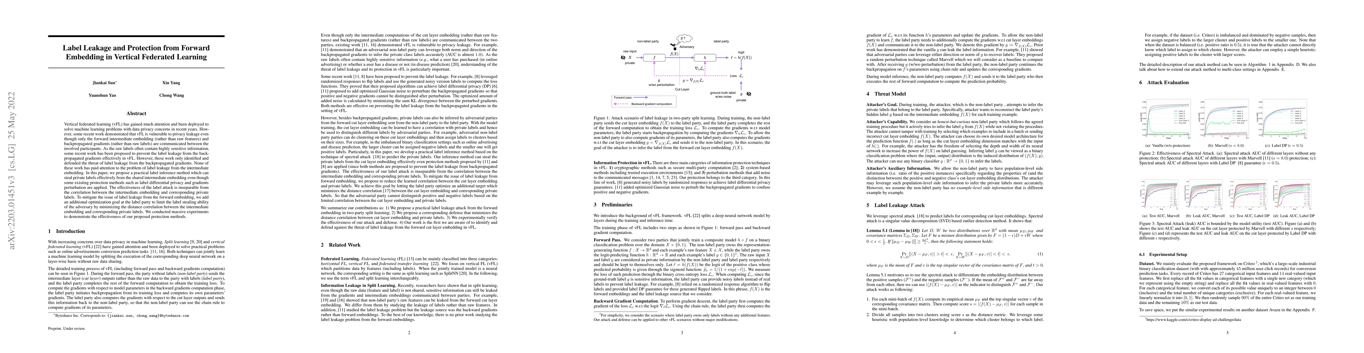 Thumbnail for Label Leakage and Protection from Forward Embedding in Vertical
  Federated Learning