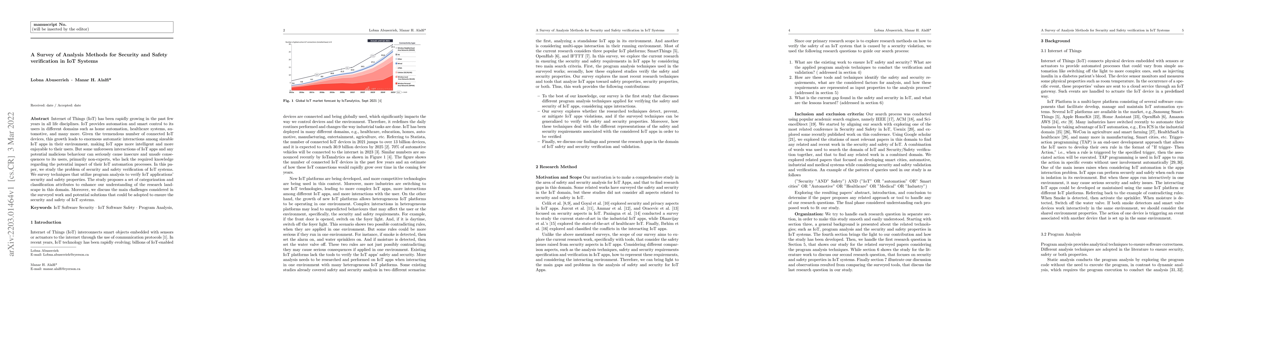 Thumbnail for A Survey of Analysis Methods for Security and Safety verification in IoT
  Systems