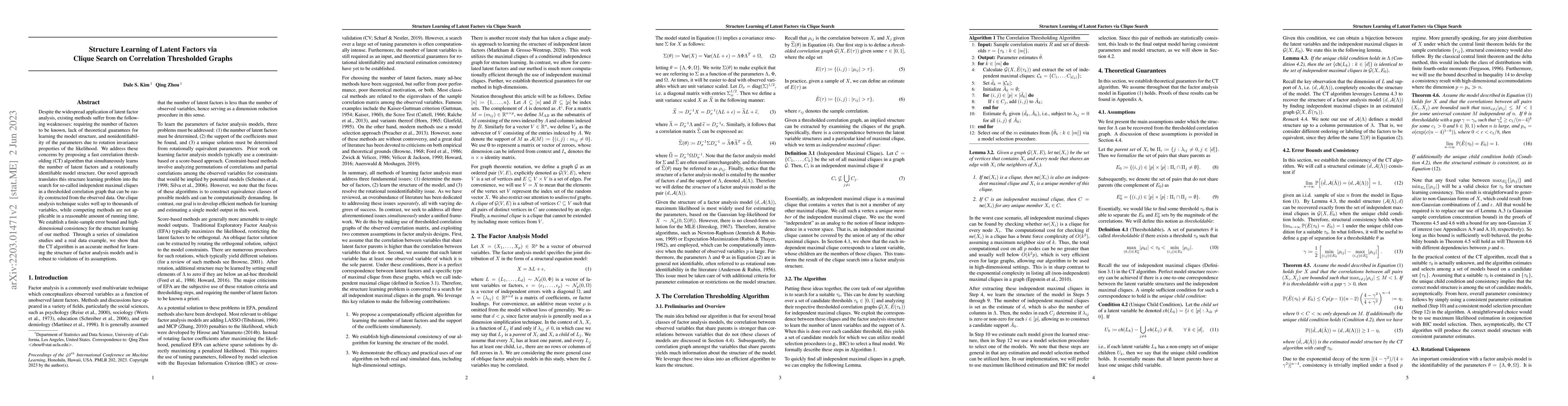 Thumbnail for Structure Learning of Latent Factors via Clique Search on Correlation
  Thresholded Graphs