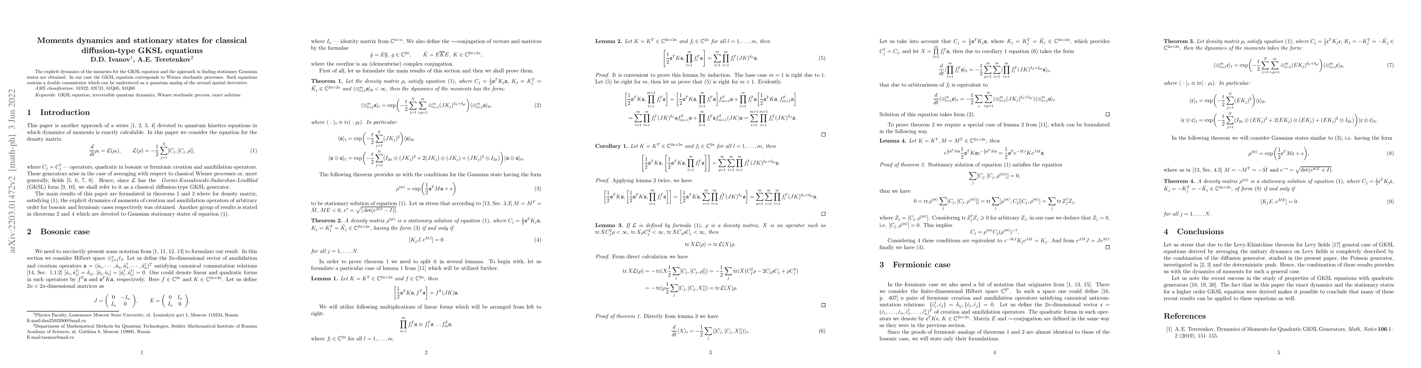 Thumbnail for Moments dynamics and stationary states for classical diffusion-type GKSL
  equations