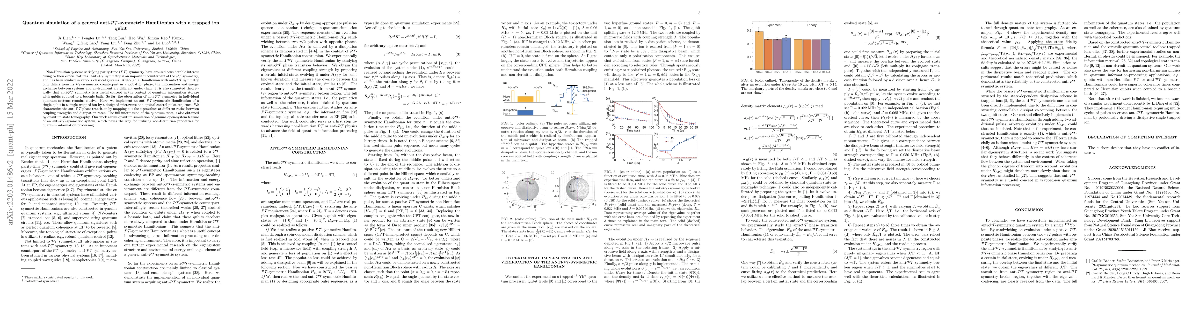 Thumbnail for Quantum simulation of a general anti-PT-symmetric Hamiltonian with a
  trapped ion qubit