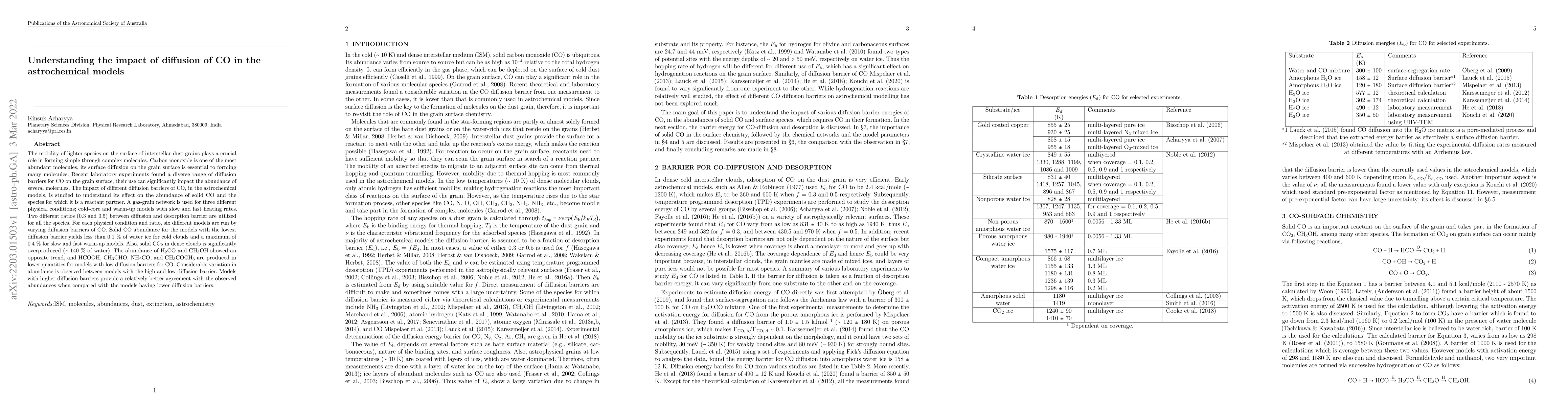 Thumbnail for Understanding the impact of diffusion of CO in the astrochemical models