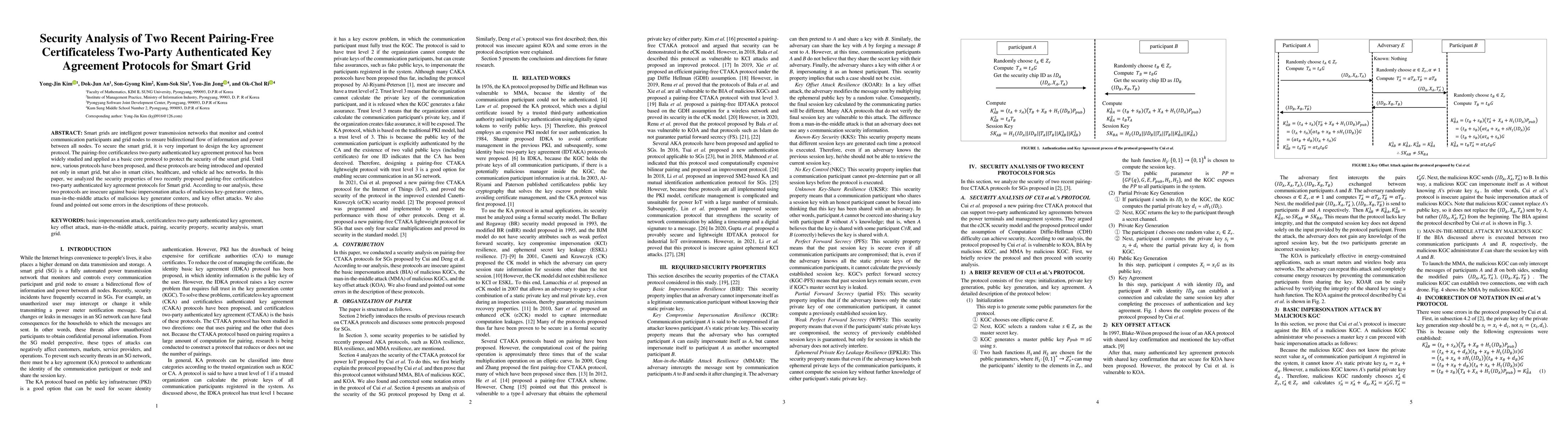Thumbnail for Security Analysis of Two Recent Pairing-Free Certificateless Two-Party
  Authenticated Key Agreement Protocols for Smart Grid