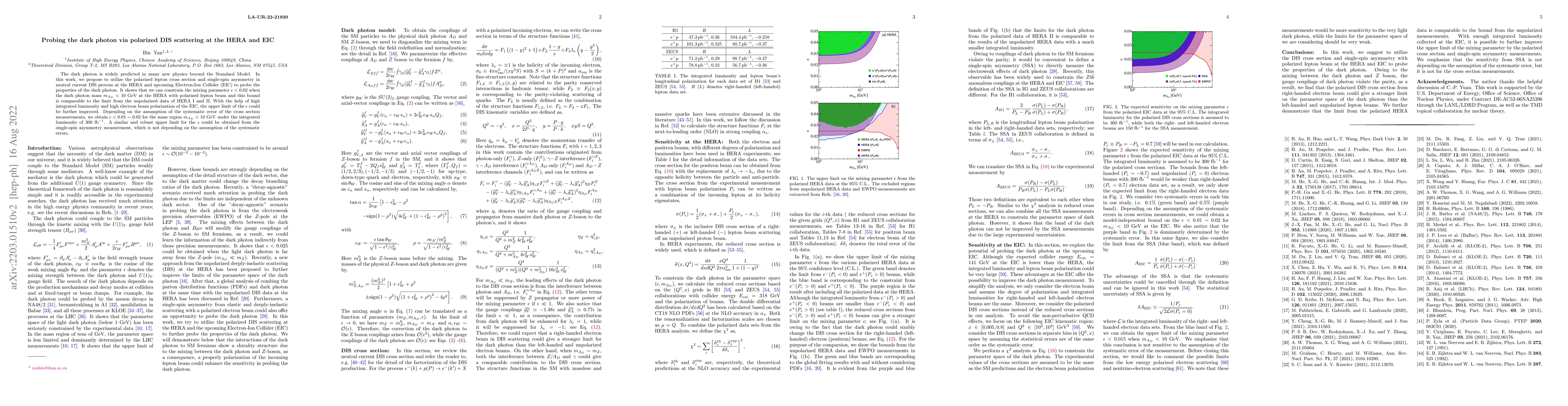 Thumbnail for Probing the dark photon via polarized DIS scattering at the HERA and EIC