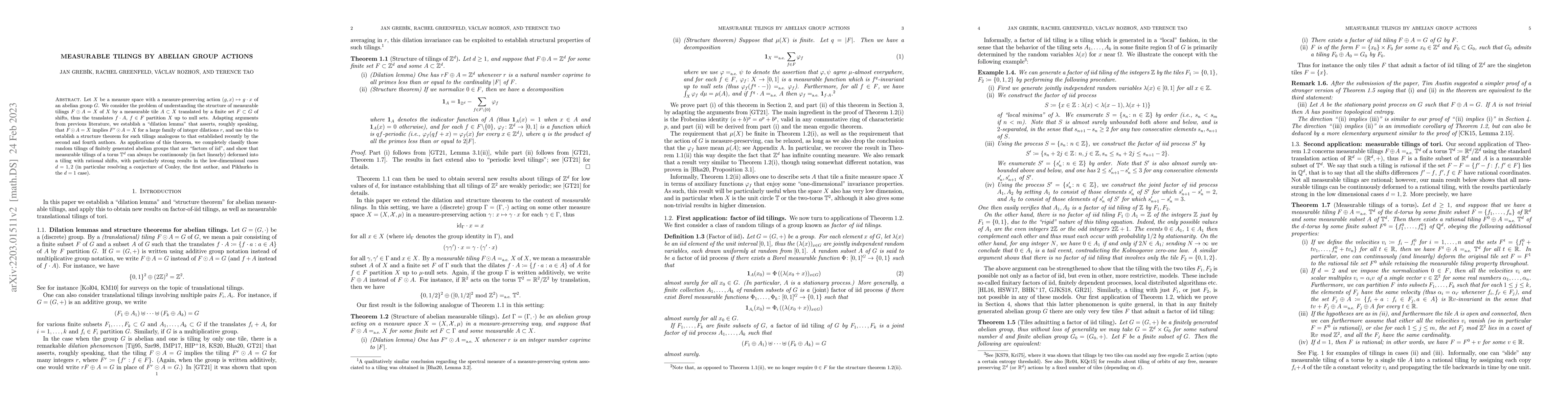 Thumbnail for Measurable tilings by abelian group actions