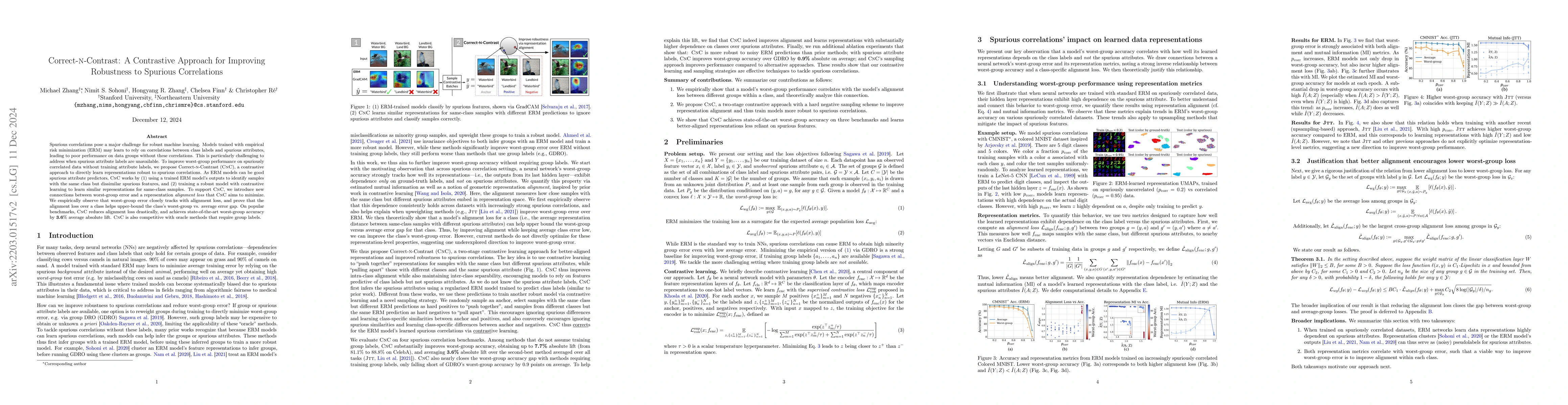 Thumbnail for Correct-N-Contrast: A Contrastive Approach for Improving Robustness to
  Spurious Correlations