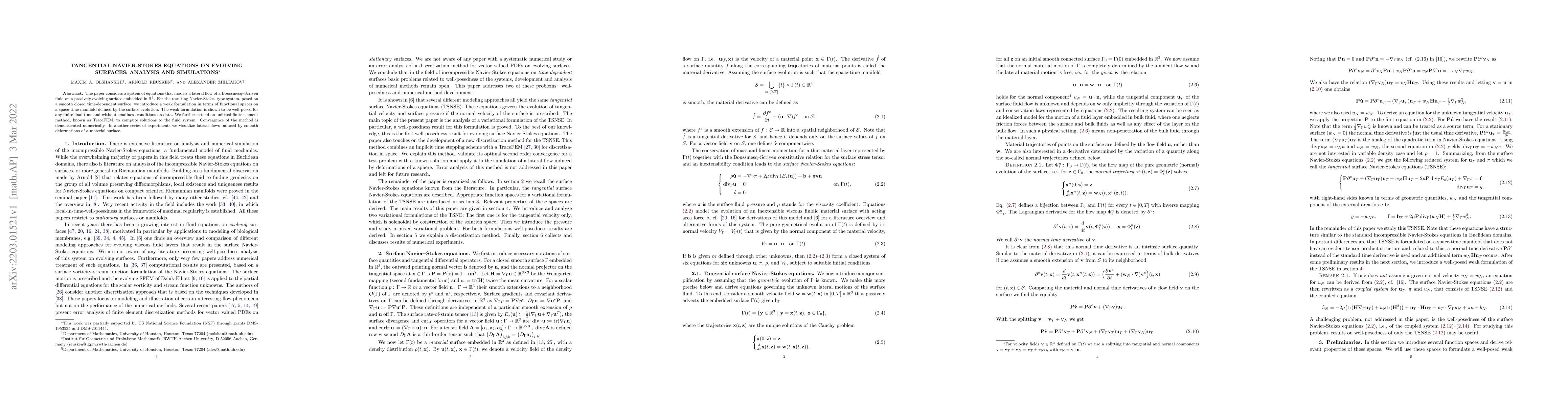 Thumbnail for Tangential Navier-Stokes equations on evolving surfaces: Analysis and
  simulations