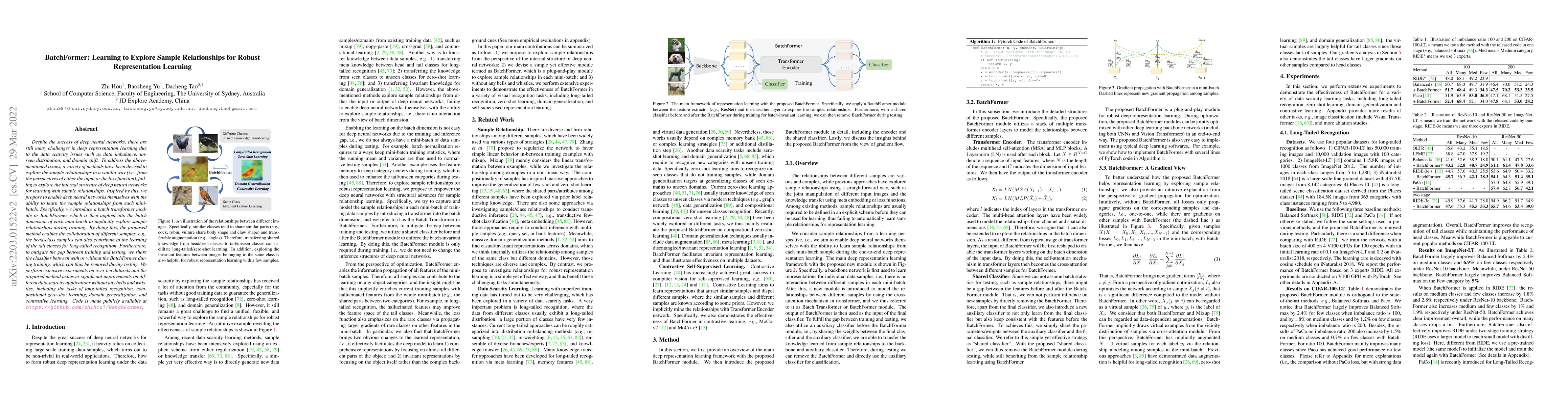Thumbnail for BatchFormer: Learning to Explore Sample Relationships for Robust
  Representation Learning
