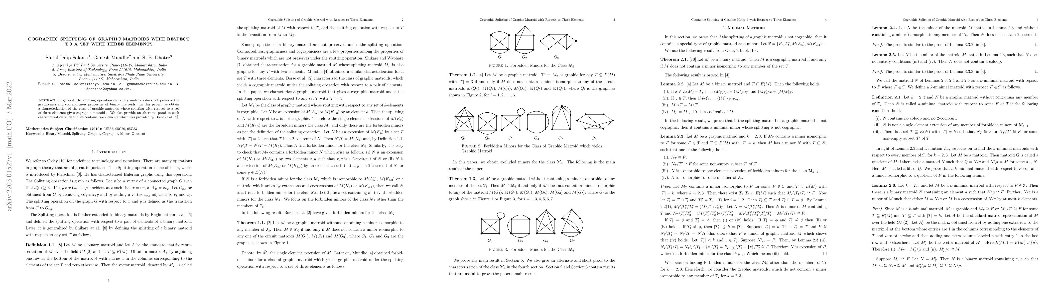 Thumbnail for Cographic Splitting Of Graphic Matroids With Respect To A Set With Three
  Elements