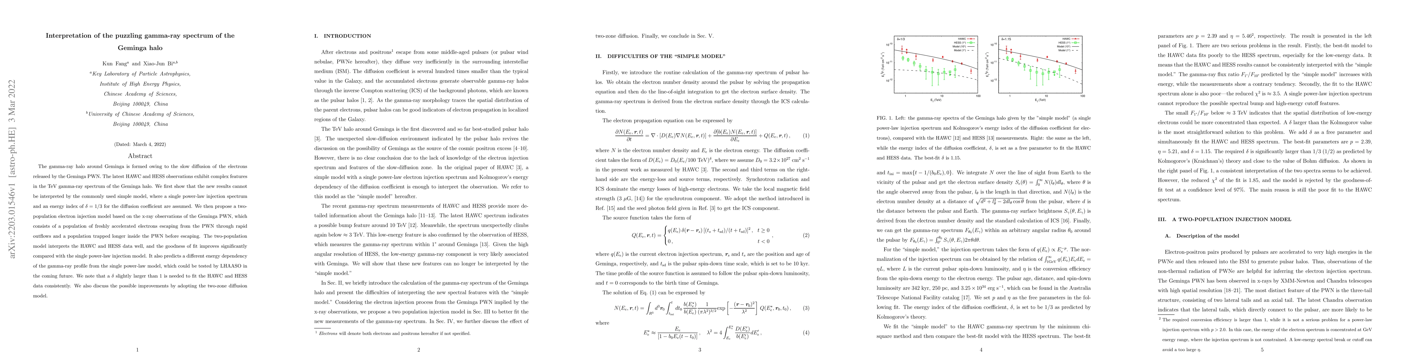 Thumbnail for Interpretation of the puzzling gamma-ray spectrum of the Geminga halo