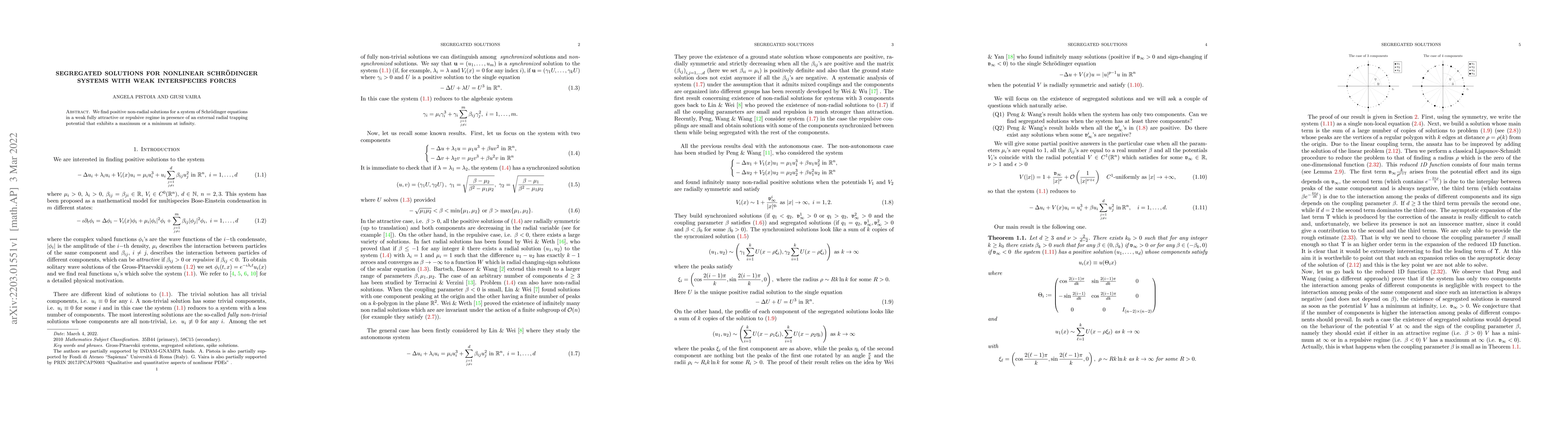 Thumbnail for Segregated solutions for nonlinear Schr\"odinger systems with weak
  interspecies forces