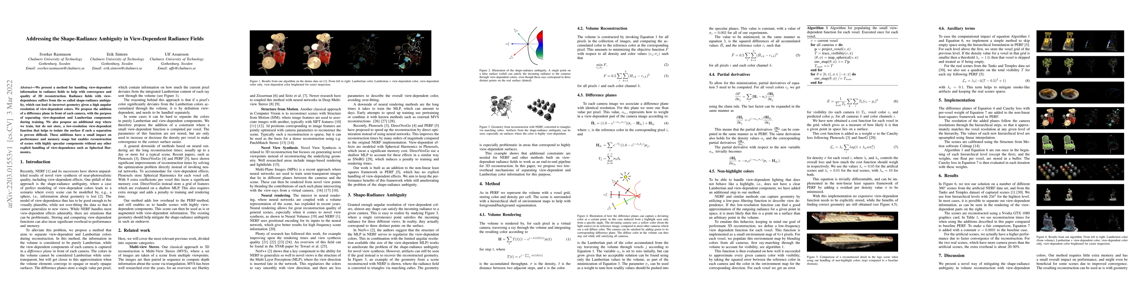 Thumbnail for Addressing the Shape-Radiance Ambiguity in View-Dependent Radiance
  Fields
