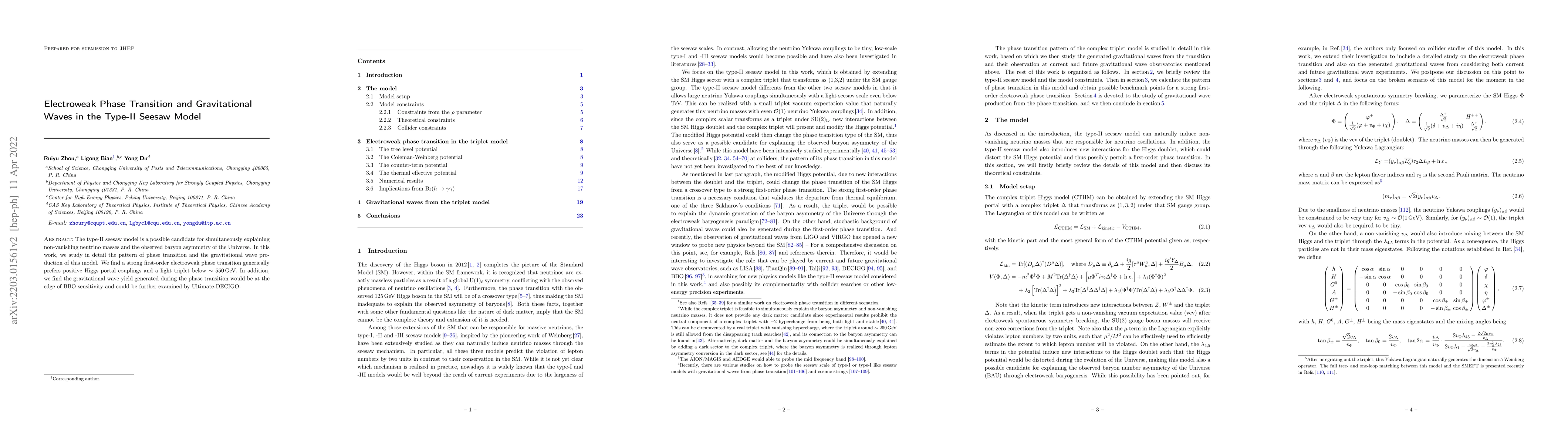 Thumbnail for Electroweak Phase Transition and Gravitational Waves in the Type-II
  Seesaw Model