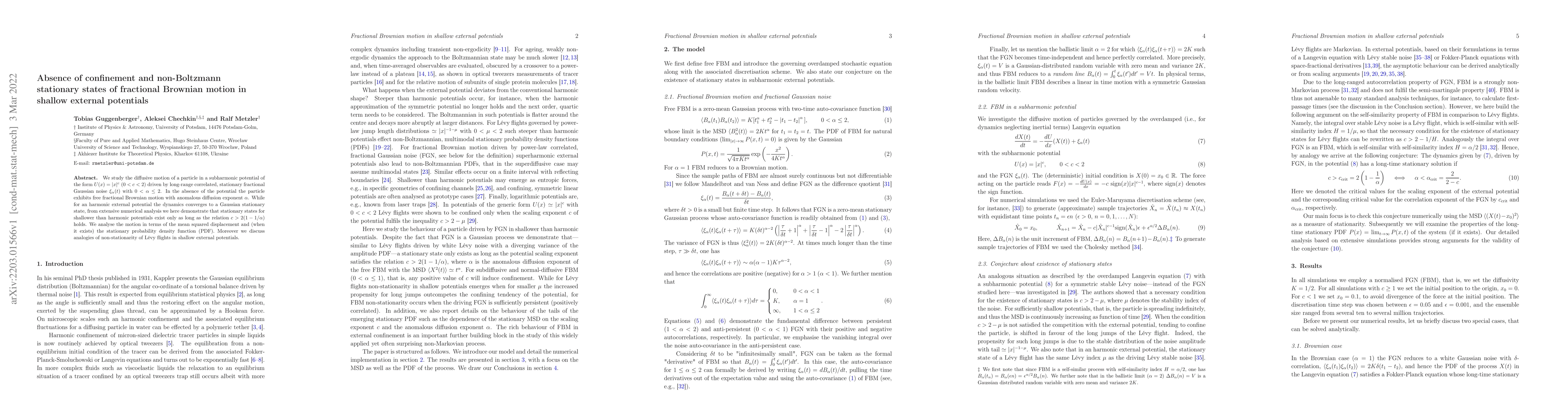 Thumbnail for Absence of confinement and non-Boltzmann stationary states of fractional
  Brownian motion in shallow external potentials