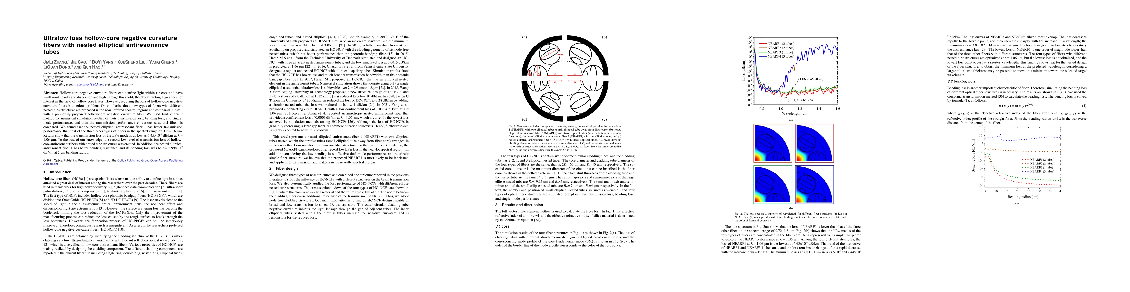 Thumbnail for Ultralow loss hollow-core negative curvature fibers with nested
  elliptical antiresonance tubes