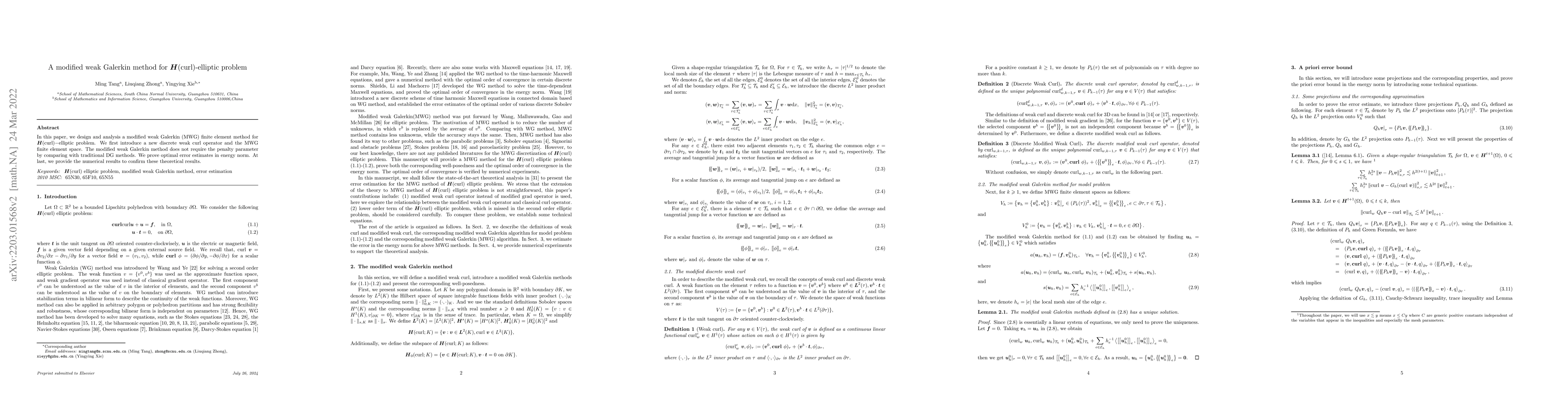 Thumbnail for A modified weak Galerkin method for
  $\boldsymbol{H}(\mathrm{curl})$-elliptic problem