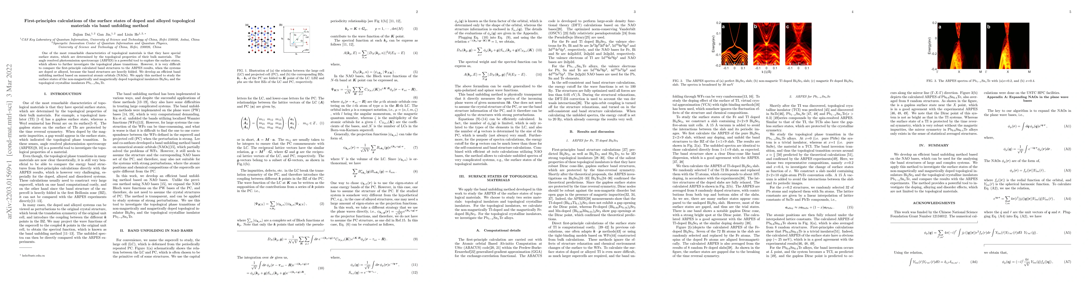 Thumbnail for First-principles calculations of the surface states of doped and alloyed
  topological materials via band unfolding method
