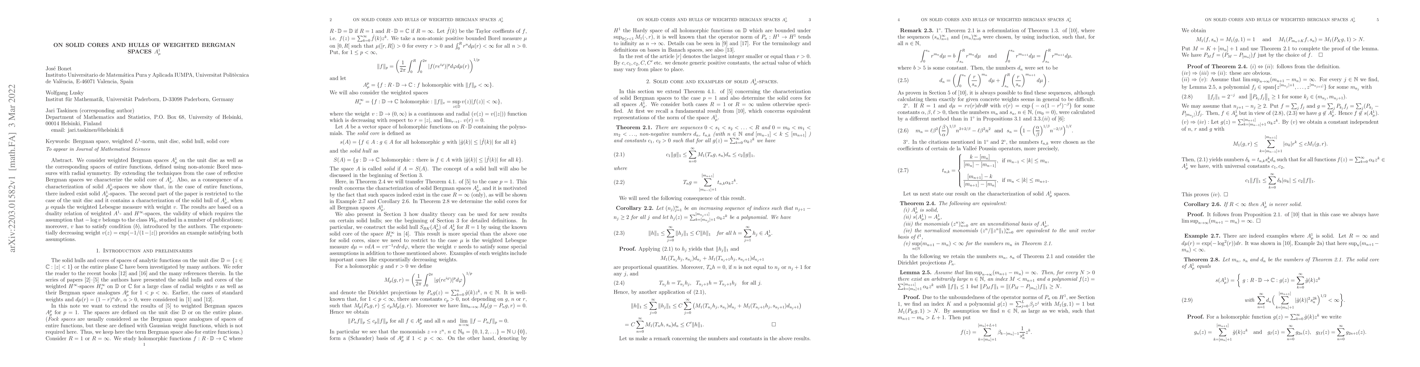 Thumbnail for On solid cores and hulls of weighted Bergman spaces $A_{\mu}^1$