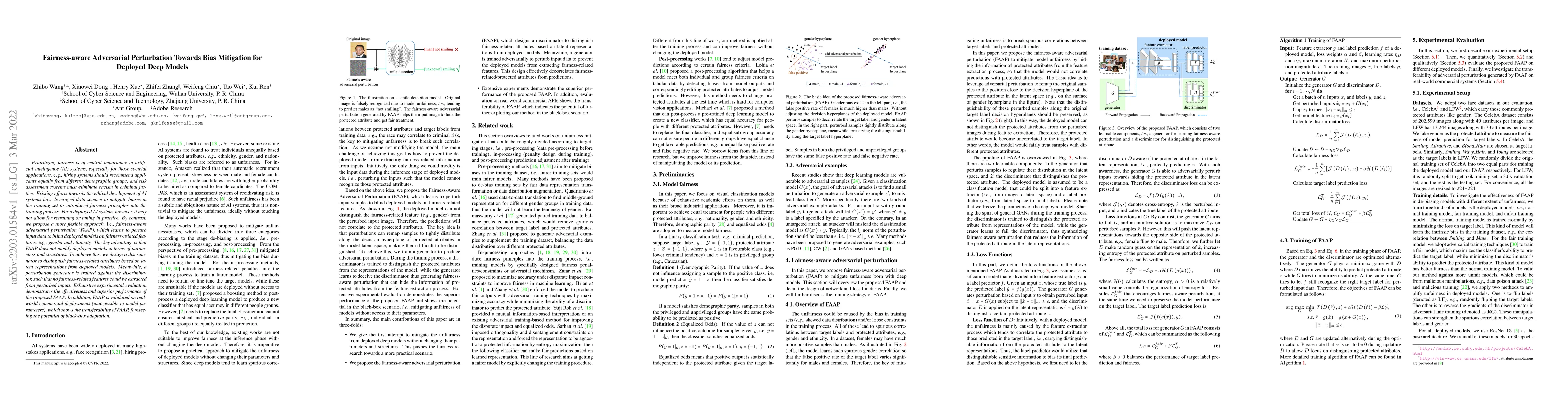 Thumbnail for Fairness-aware Adversarial Perturbation Towards Bias Mitigation for
  Deployed Deep Models