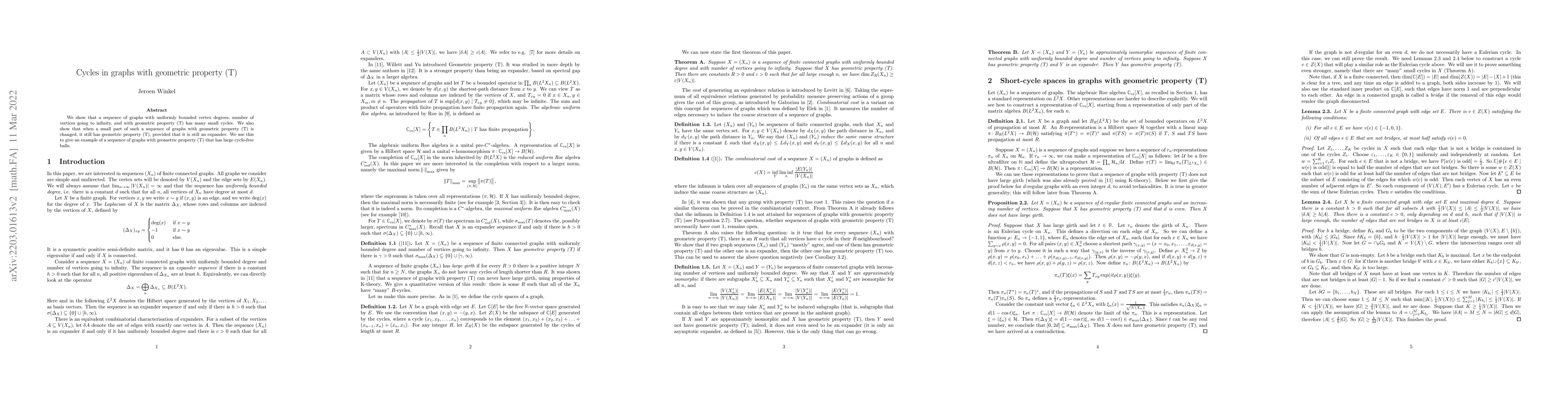 Thumbnail for Cycles in graphs with geometric property (T)