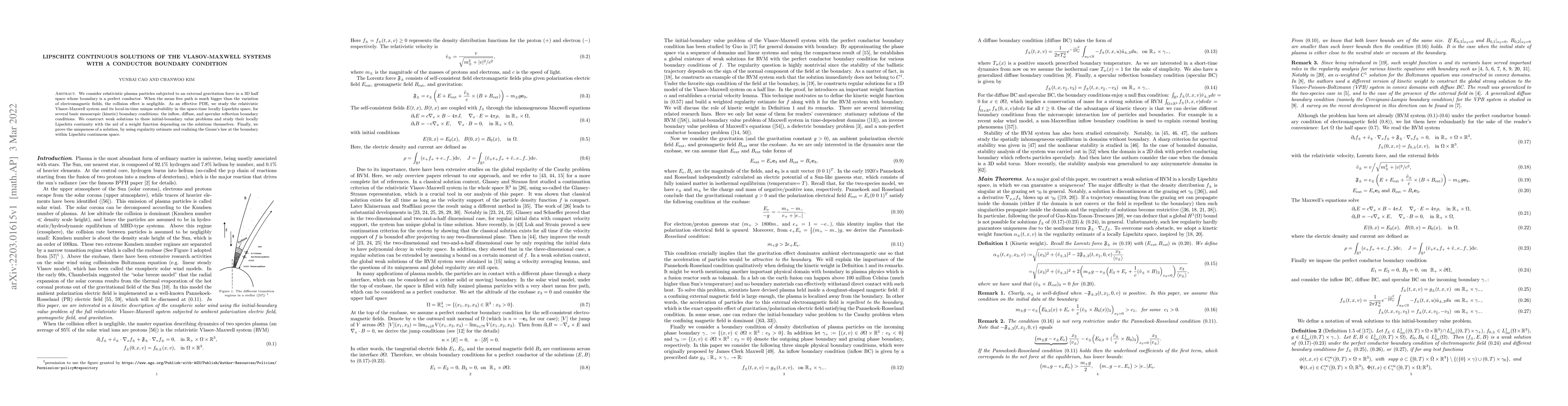 Thumbnail for Lipschitz continuous solutions of the Vlasov-Maxwell systems with a
  conductor boundary condition