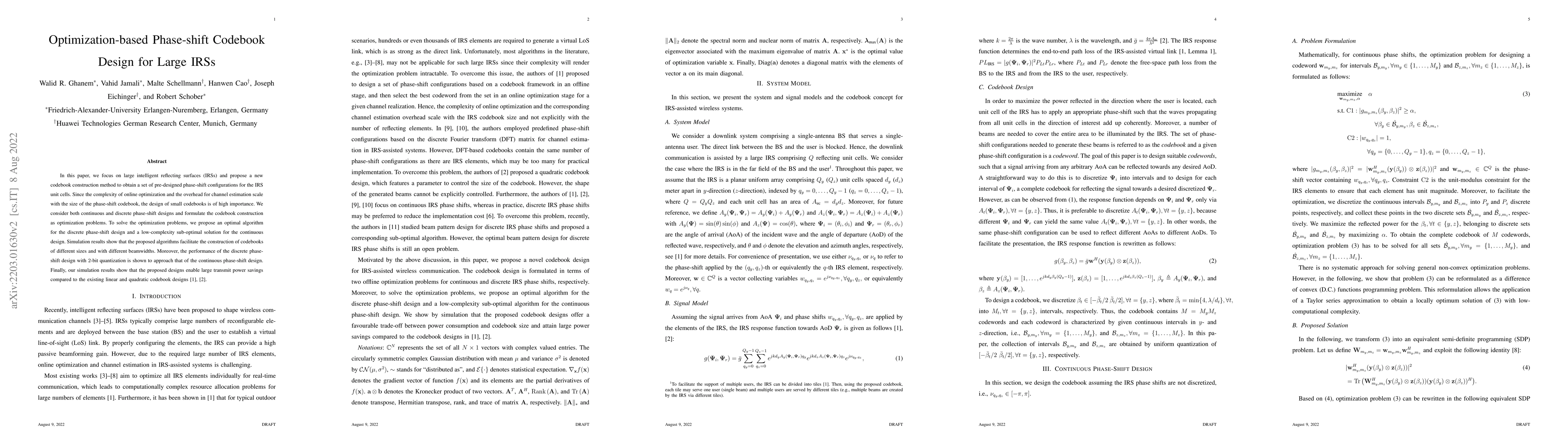 Thumbnail for Optimization-based Phase-shift Codebook Design for Large IRSs