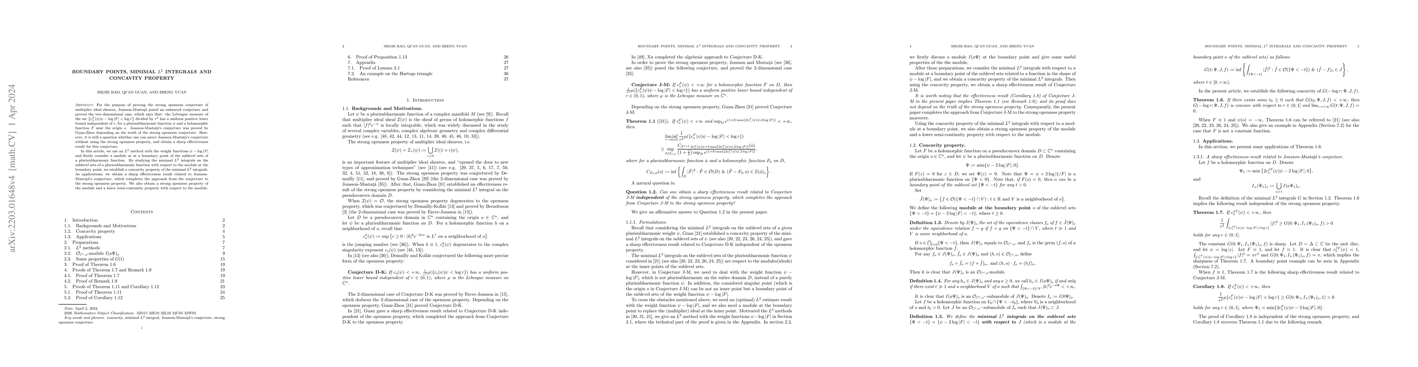 Thumbnail for Boundary points, Minimal $L^{2}$ integrals and Concavity property
