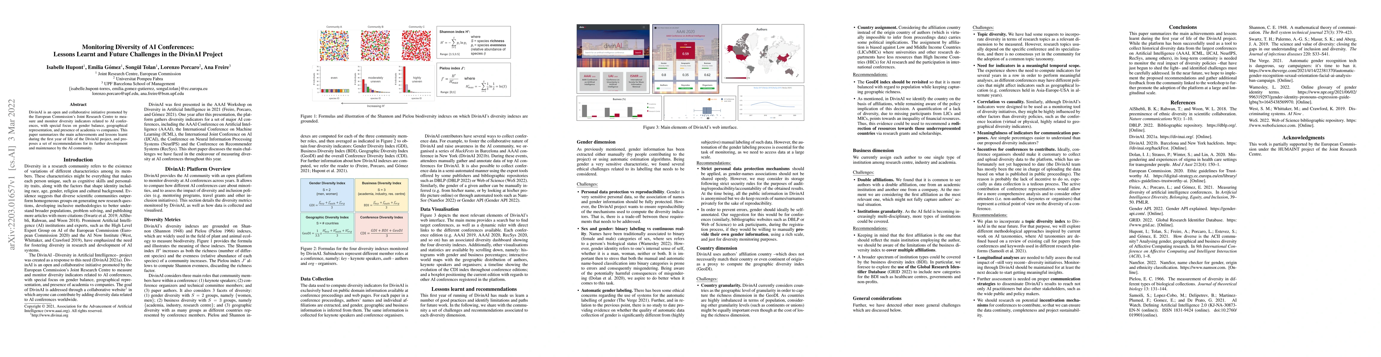Thumbnail for Monitoring Diversity of AI Conferences: Lessons Learnt and Future
  Challenges in the DivinAI Project