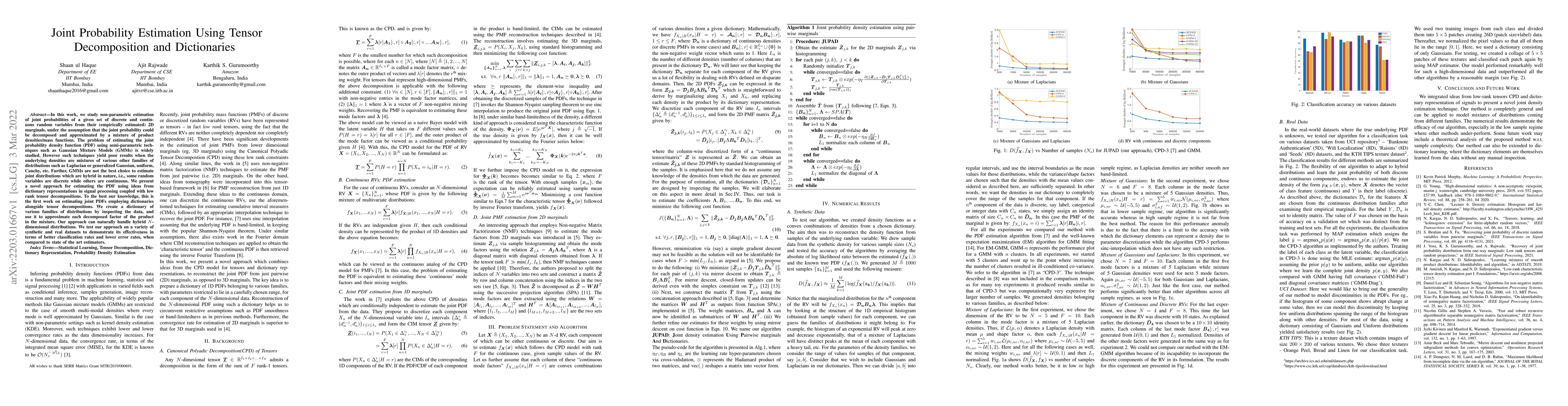 Thumbnail for Joint Probability Estimation Using Tensor Decomposition and Dictionaries