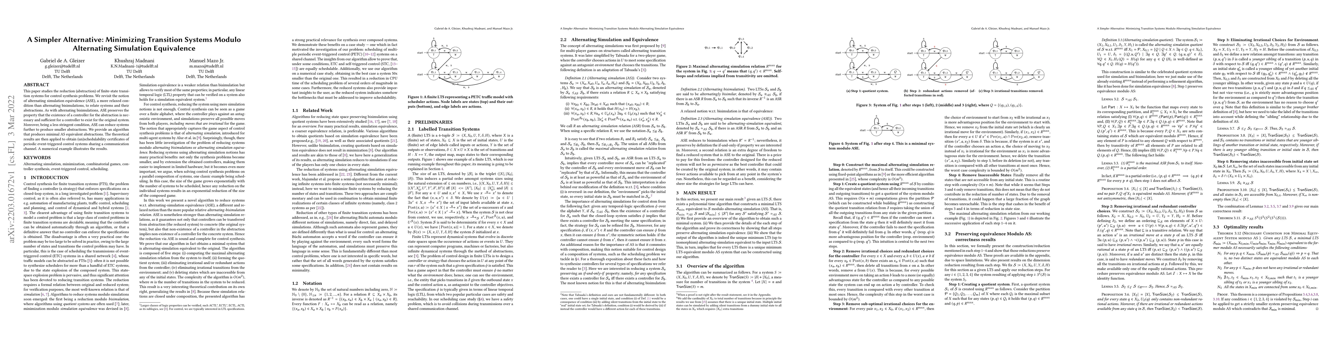 Thumbnail for A Simpler Alternative: Minimizing Transition Systems Modulo Alternating
  Simulation Equivalence