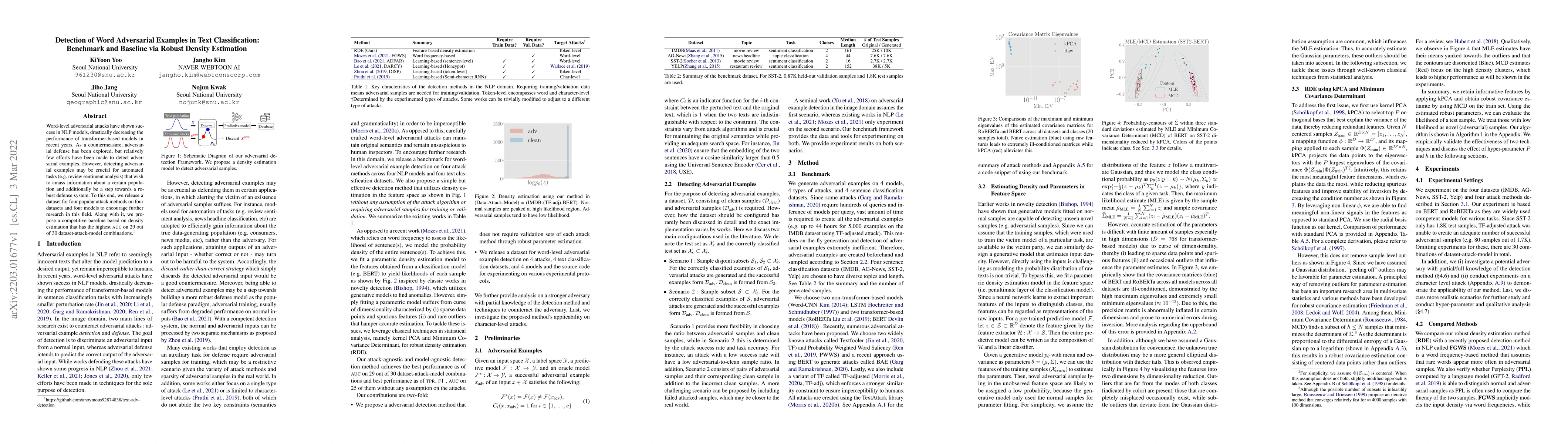 Thumbnail for Detection of Word Adversarial Examples in Text Classification: Benchmark
  and Baseline via Robust Density Estimation
