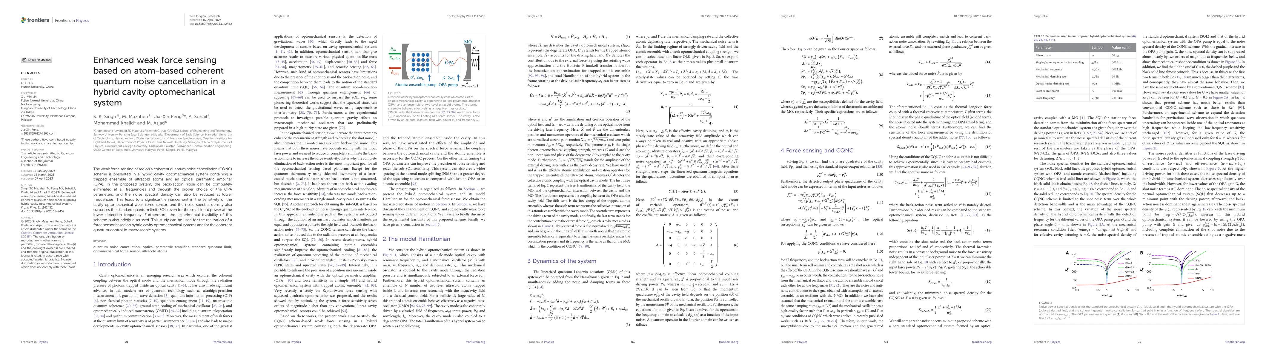 Thumbnail for Enhanced weak force sensing based on atom-based coherent quantum noise
  cancellation in a hybrid cavity optomechanical system