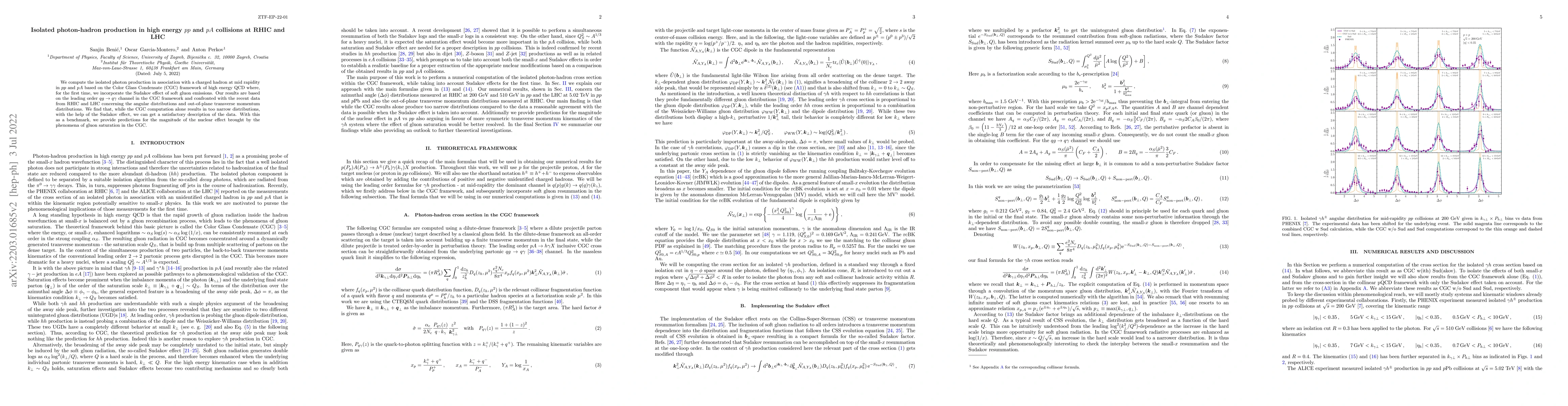 Thumbnail for Isolated photon-hadron production in high energy $pp$ and $pA$
  collisions at RHIC and LHC