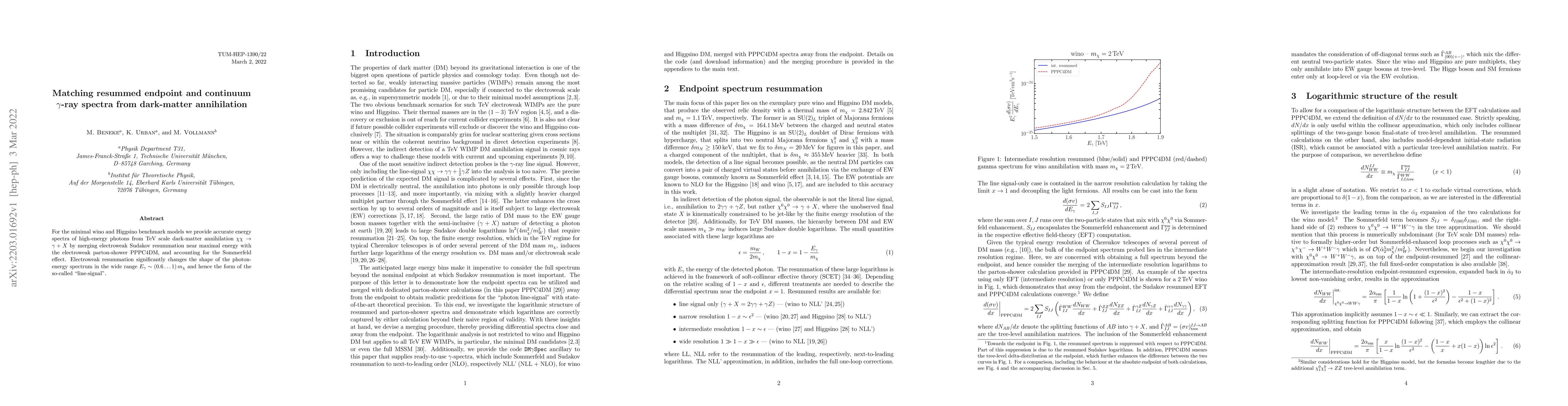 Thumbnail for Matching resummed endpoint and continuum $\gamma$-ray spectra from
  dark-matter annihilation