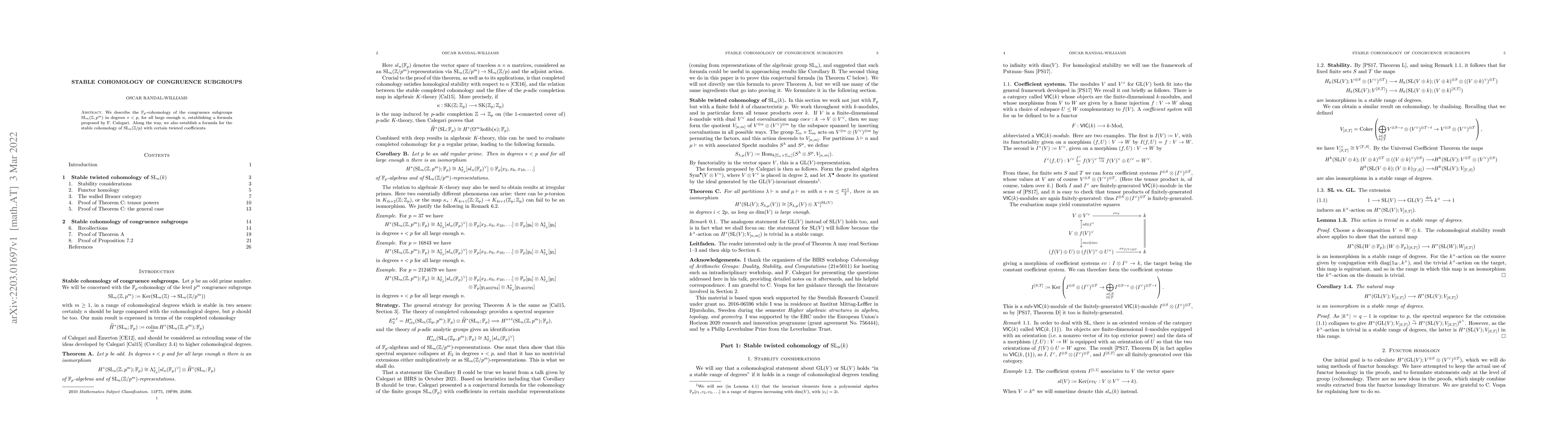 Thumbnail for Stable cohomology of congruence subgroups