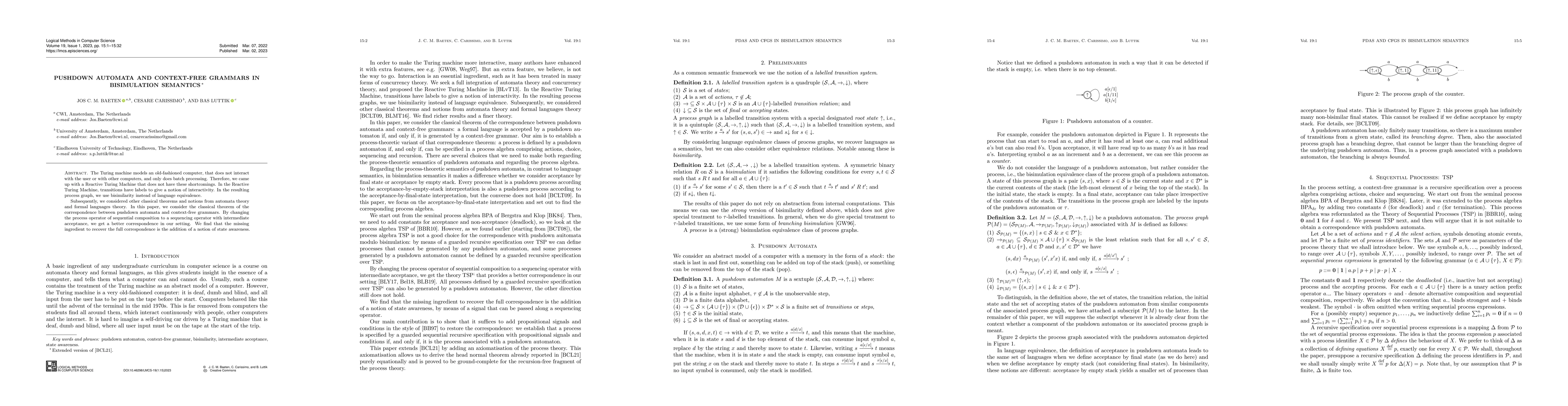 Thumbnail for Pushdown Automata and Context-Free Grammars in Bisimulation Semantics