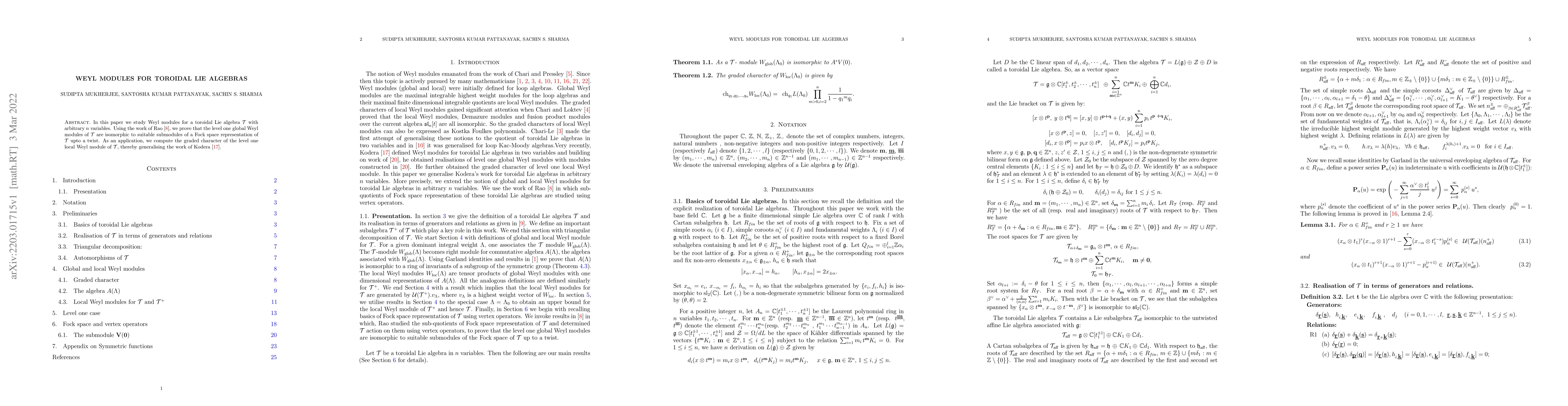 Thumbnail for Weyl modules for toroidal Lie algebras