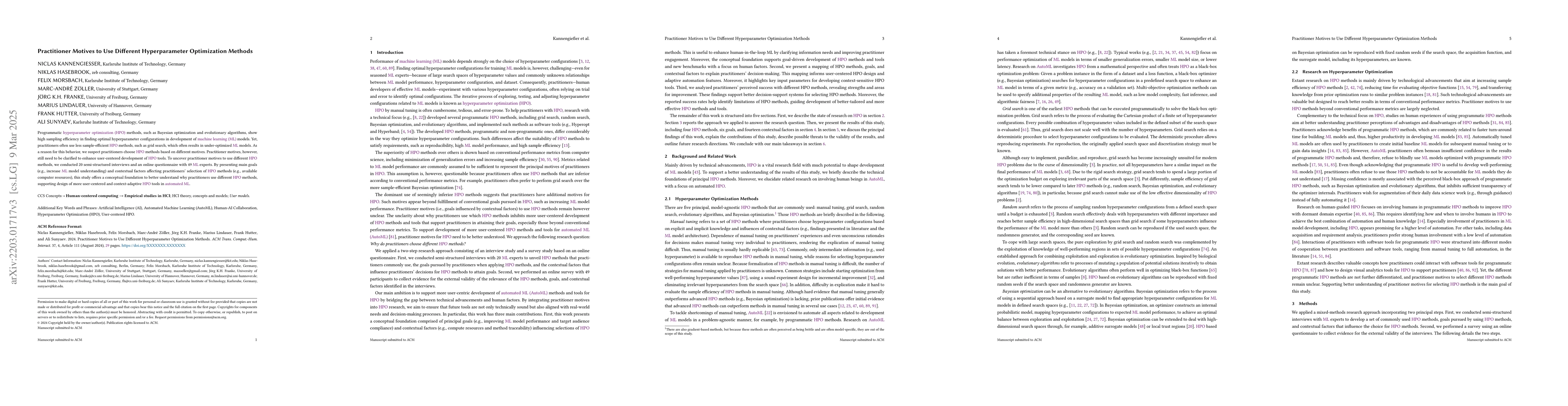 Thumbnail for Practitioner Motives to Select Hyperparameter Optimization Methods