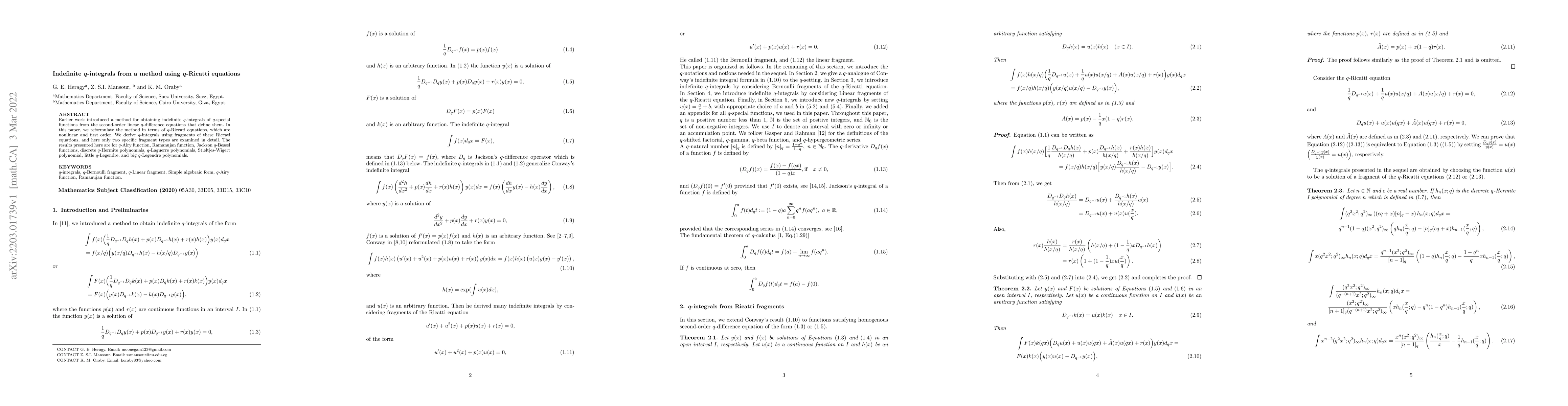 Thumbnail for Indefinite $q$-integrals from a method using $q$-Ricatti equations