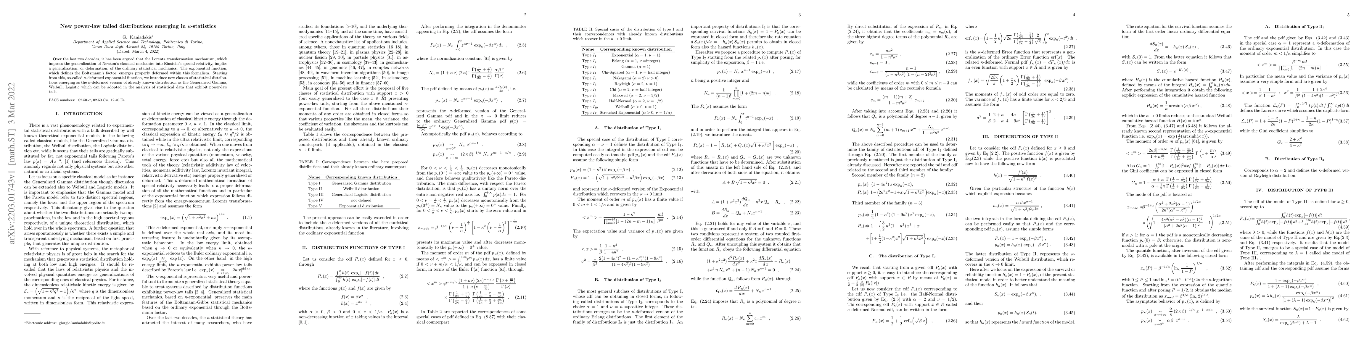 Thumbnail for New power-law tailed distributions emerging in $\kappa$-statistics