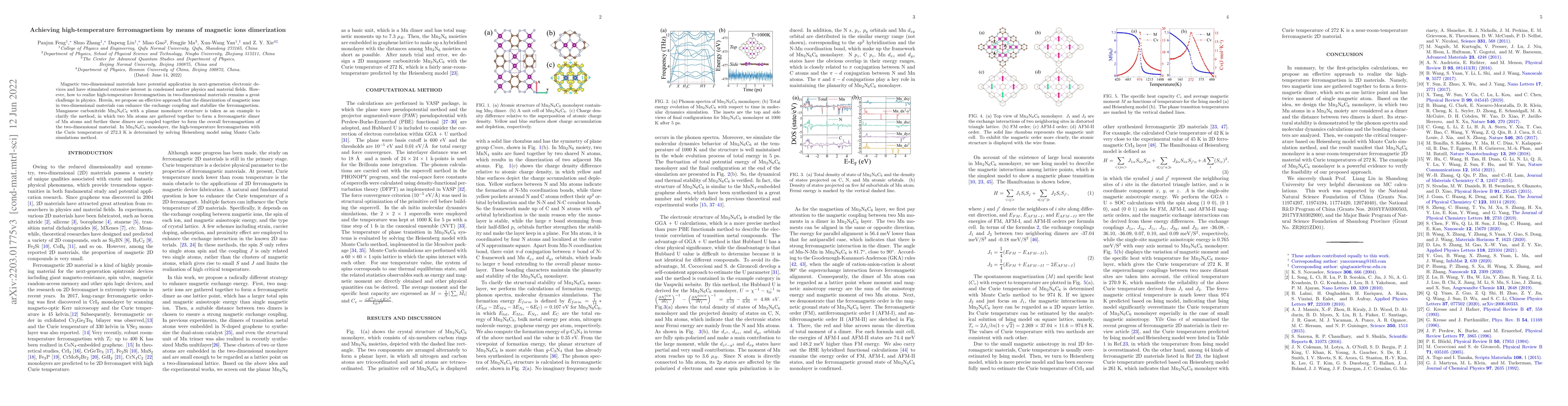 Thumbnail for Achieving high-temperature ferromagnetism by means of magnetic ions
  dimerization