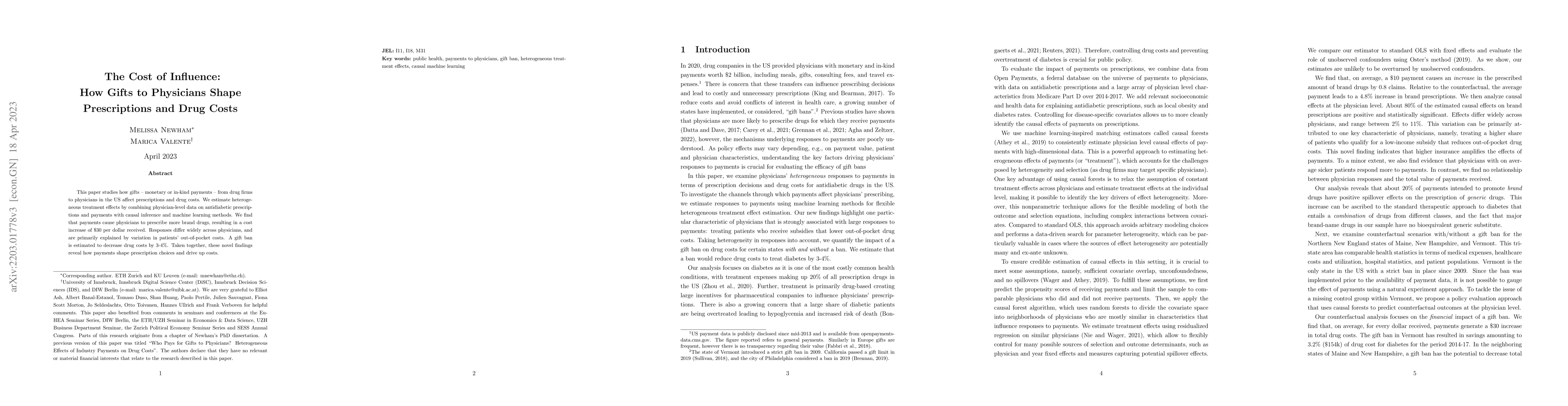 Thumbnail for The Cost of Influence: How Gifts to Physicians Shape Prescriptions and
  Drug Costs