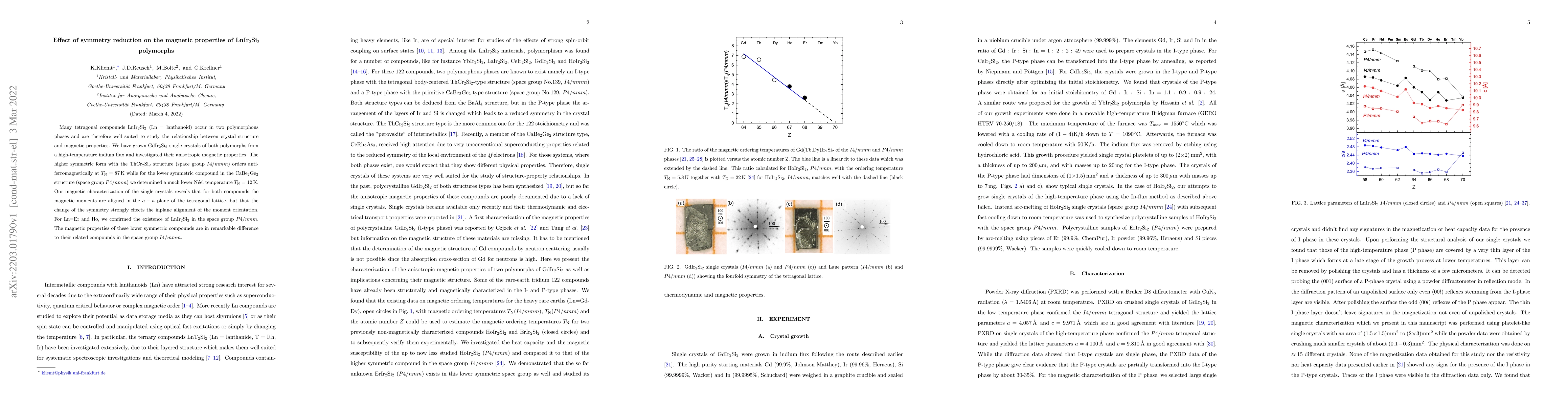 Thumbnail for Effect of symmetry reduction on the magnetic properties of
  LnIr$_2$Si$_2$ polymorphs
