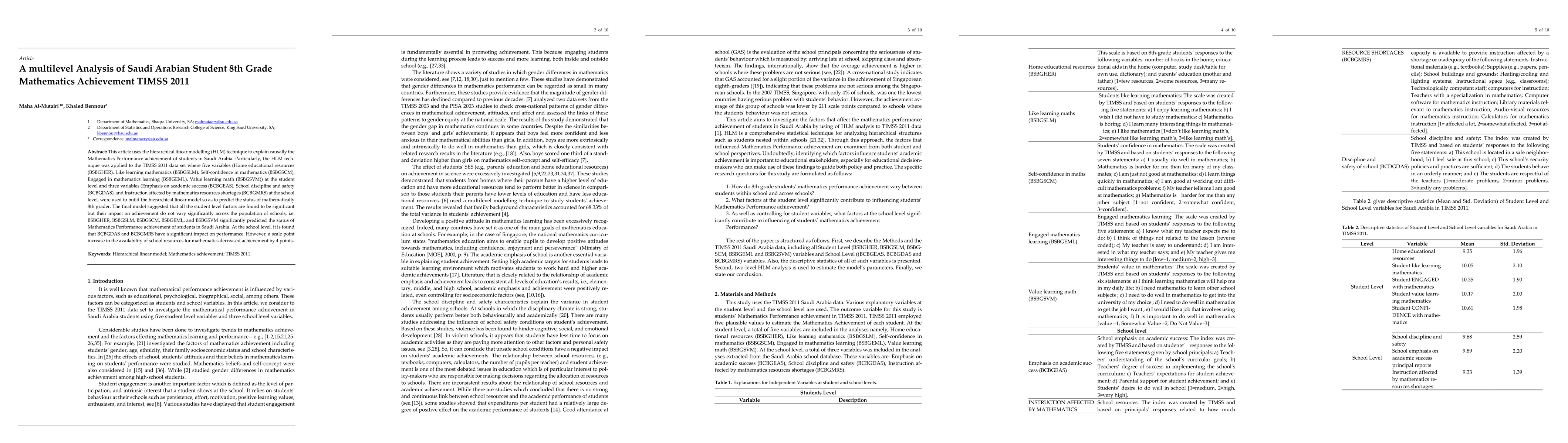 Thumbnail for A multilevel Analysis of Saudi Arabian Student 8th Grade Mathematics
  Achievement TIMSS 2011