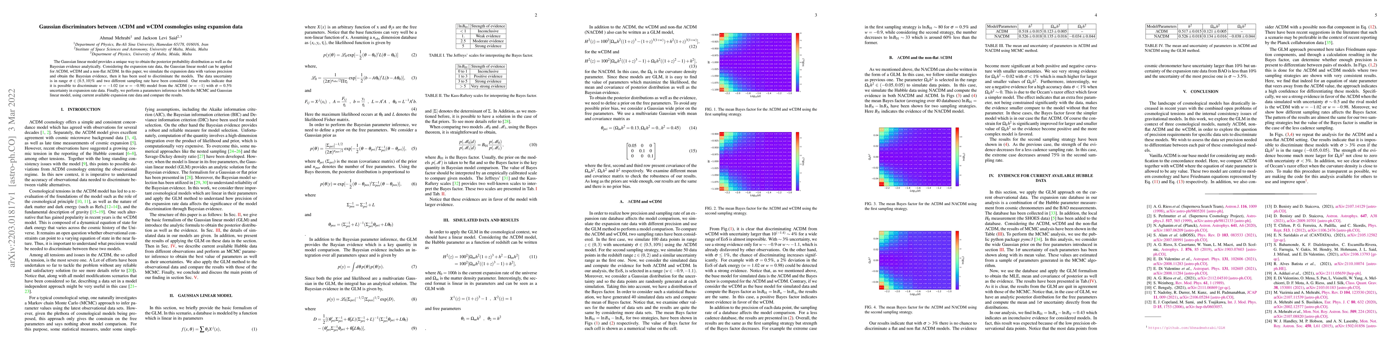 Thumbnail for Gaussian discriminators between $\Lambda$CDM and wCDM cosmologies using
  expansion data
