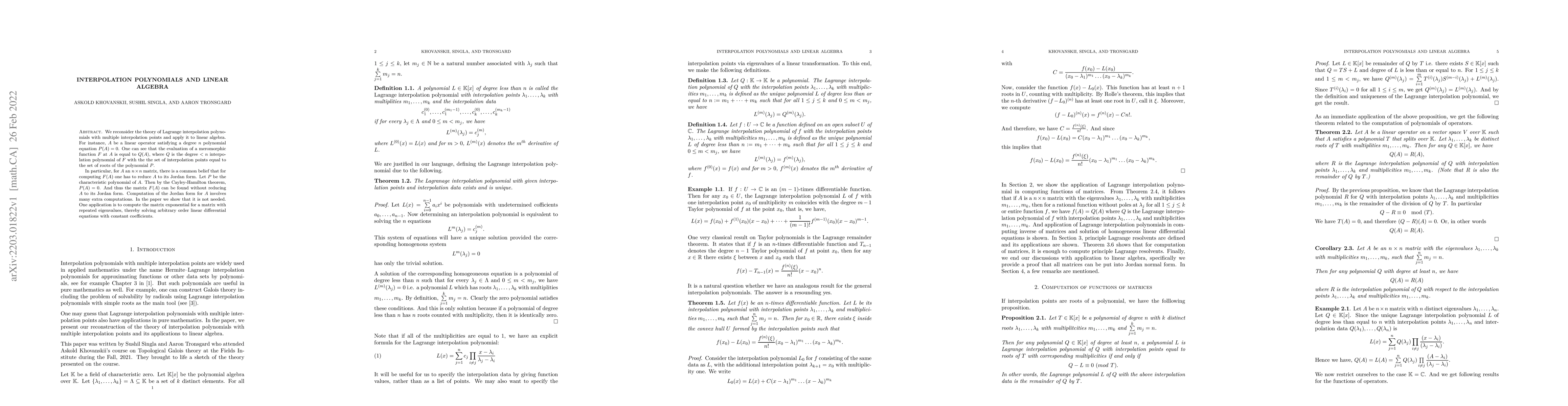 Thumbnail for Interpolation Polynomials and Linear Algebra